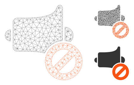 Mesh mute model with triangle mosaic icon. Wire frame triangular mesh of mute. Vector mosaic of triangle elements in variable sizes, and color tints. Abstract 2d mesh mute, built from polygonal grid.のイラスト素材