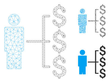Mesh person payments model with triangle mosaic icon. Wire frame polygonal mesh of person payments. Vector mosaic of triangles in variable sizes, and color tinges. Abstract 2d mesh person payments,のイラスト素材