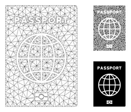 Mesh passport model with triangle mosaic icon. Wire carcass triangular mesh of passport. Vector mosaic of triangle parts in variable sizes, and color tones. Abstract flat mesh passport,のイラスト素材