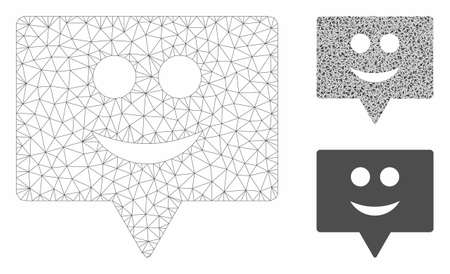 Mesh smile banner model with triangle mosaic icon. Wire frame triangular mesh of smile banner. Vector mosaic of triangle parts in different sizes, and color shades. Abstract flat mesh smile banner,のイラスト素材