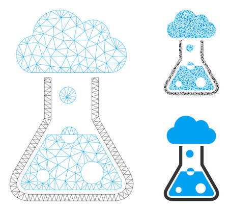 Mesh smog flask model with triangle mosaic icon. Wire frame triangular mesh of smog flask. Vector collage of triangle elements in different sizes, and color tints. Abstract flat mesh smog flask,のイラスト素材