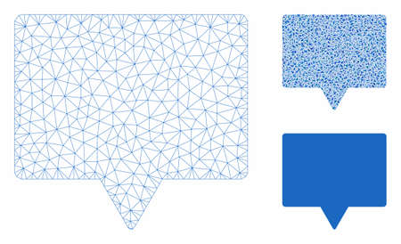 Mesh speech model with triangle mosaic icon. Wire carcass triangular mesh of speech. Vector collage...