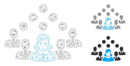 Mesh staff team model with triangle mosaic icon. Wire frame triangular mesh of staff team. Vector mosaic of triangle elements in variable sizes, and color hues. Abstract flat mesh staff team,のイラスト素材