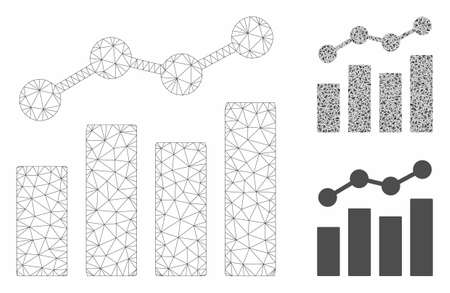 Mesh stats charts model with triangle mosaic icon. Wire frame polygonal mesh of stats charts. Vector composition of triangle elements in various sizes, and color hues. Abstract flat mesh stats charts,のイラスト素材