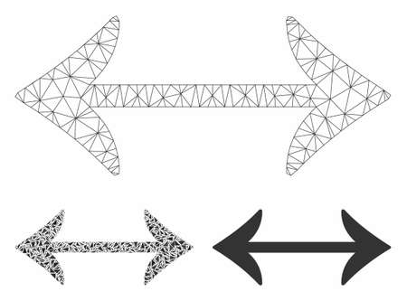 Mesh swap horizontally model with triangle mosaic icon. Wire frame triangular mesh of swap horizontally. Vector collage of triangle elements in variable sizes, and color tinges.のイラスト素材