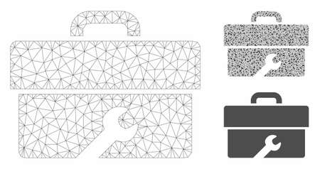 Mesh toolbox model with triangle mosaic icon. Wire frame triangular network of toolbox. Vector mosaic of triangle elements in different sizes, and color shades. Abstract 2d mesh toolbox,のイラスト素材