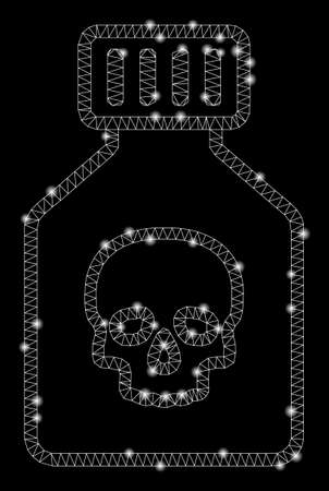Glossy mesh poison phial with glow effect. Abstract illuminated model of poison phial icon. Shiny wire frame polygonal mesh poison phial. Vector abstraction on a black background.のイラスト素材