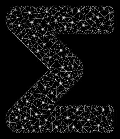 Flare mesh sum with glare effect. Abstract illuminated model of sum icon. Shiny wire frame polygonal mesh sum. Vector abstraction on a black background. Abstract 2d mesh designed with polygonal grid,のイラスト素材