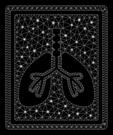Flare mesh lungs fluorography with glitter effect. Abstract illuminated model of lungs fluorography icon. Shiny wire carcass polygonal mesh lungs fluorography.のイラスト素材