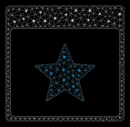 Glossy mesh star calendar page with glare effect. Abstract illuminated model of star calendar page icon. Shiny wire frame polygonal mesh star calendar page. Vector abstraction on a black background.のイラスト素材