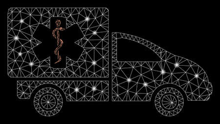 Bright mesh medical delivery with lightspot effect. Abstract illuminated model of medical delivery icon. Shiny wire frame polygonal mesh medical delivery. Vector abstraction on a black background.のイラスト素材