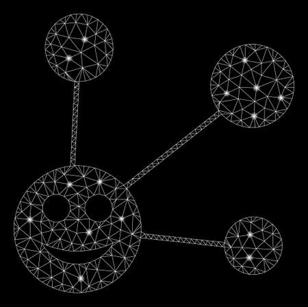 Bright mesh smile connections with glow effect. Abstract illuminated model of smile connections icon. Shiny wire frame polygonal mesh smile connections. Vector abstraction on a black background.のイラスト素材