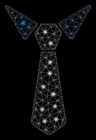 Glowing mesh tie with glow effect. Abstract illuminated model of tie icon. Shiny wire frame triangular mesh tie. Vector abstraction on a black background.のイラスト素材