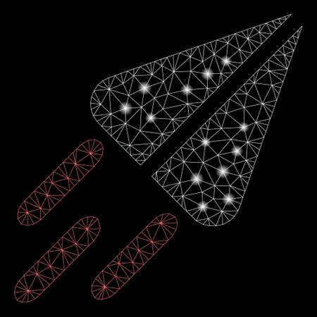 Flare mesh ton currency flight with sparkle effect. Abstract illuminated model of ton currency flight icon. Shiny wire carcass triangular mesh ton currency flight.のイラスト素材