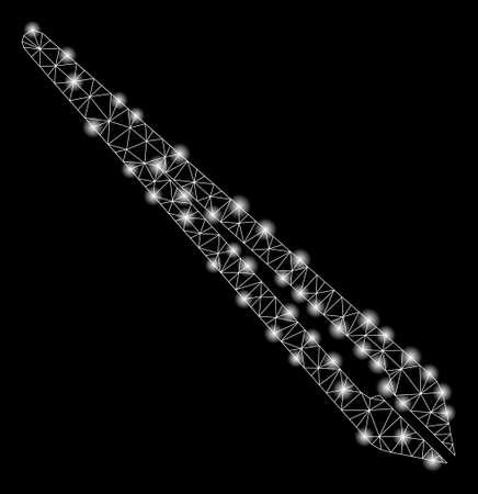 Glowing mesh tweezers with lightspot effect. Abstract illuminated model of tweezers icon. Shiny wire frame polygonal mesh tweezers. Vector abstraction on a black background.のイラスト素材