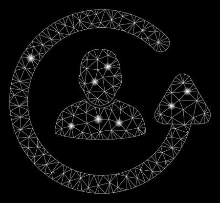 Bright mesh update user with glow effect. Abstract illuminated model of update user icon. Shiny wire frame triangular mesh update user. Vector abstraction on a black background.のイラスト素材