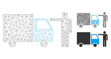 Mesh truck customer model with triangle mosaic icon. Wire carcass triangular mesh of truck customer. Vector collage of triangle elements in variable sizes, and color tints.のイラスト素材