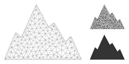 Mesh rock mountain model with triangle mosaic icon. Wire frame polygonal network of rock mountain. Vector mosaic of triangle parts in different sizes, and color tints. Abstract 2d mesh rock mountain,のイラスト素材