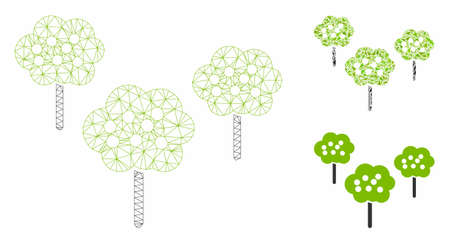 Mesh tree garden model with triangle mosaic icon. Wire carcass triangular mesh of tree garden. Vector mosaic of triangle elements in various sizes, and color tones. Abstract flat mesh tree garden,のイラスト素材
