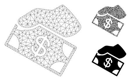 Mesh payment model with triangle mosaic icon. Wire carcass polygonal mesh of payment. Vector mosaic of triangle parts in various sizes, and color hues. Abstract 2d mesh payment,のイラスト素材