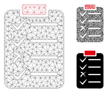 Mesh task list model with triangle mosaic icon. Wire carcass triangular mesh of task list. Vector composition of triangle elements in variable sizes, and color tinges. Abstract flat mesh task list,のイラスト素材