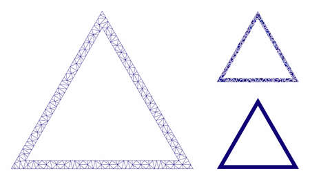 Mesh triangle frame model with triangle mosaic icon. Wire frame triangular mesh of triangle frame. Vector mosaic of triangle parts in variable sizes, and color tones. Abstract 2d mesh triangle frame,のイラスト素材