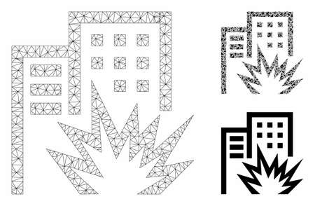 Mesh house terror model with triangle mosaic icon. Wire carcass triangular mesh of house terror. Vector mosaic of triangle elements in different sizes, and color tones. Abstract 2d mesh house terror,のイラスト素材