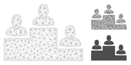 Mesh user rating levels model with triangle mosaic icon. Wire frame polygonal mesh of user rating levels. Vector mosaic of triangles in variable sizes, and color shades.のイラスト素材