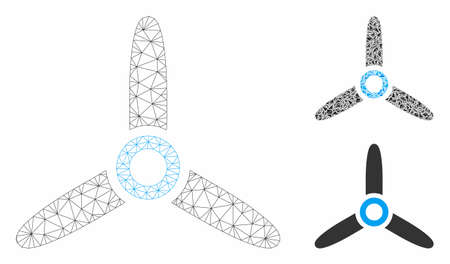 Mesh rotor model with triangle mosaic icon. Wire frame triangular network of rotor. Vector mosaic of triangle parts in different sizes, and color tints. Abstract flat mesh rotor,のイラスト素材