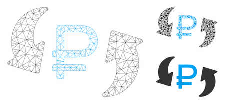 Mesh update rouble balance model with triangle mosaic icon. Wire frame triangular mesh of update rouble balance. Vector mosaic of triangle parts in variable sizes, and color shades.のイラスト素材