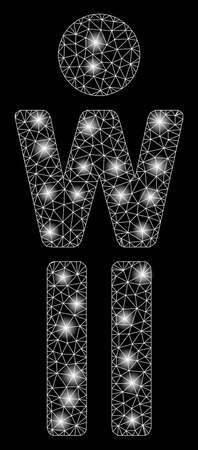 Glowing mesh woman with glow effect. Abstract illuminated model of woman icon. Shiny wire frame triangular mesh woman. Vector abstraction on a black background.のイラスト素材