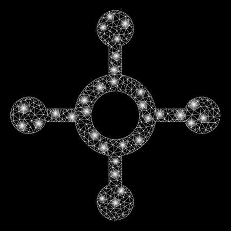 Glossy mesh roulette with glare effect. Abstract illuminated model of roulette icon. Shiny wire carcass polygonal mesh roulette. Vector abstraction on a black background.のイラスト素材