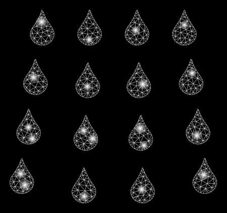 Glowing mesh water drops with glow effect. Abstract illuminated model of water drops icon. Shiny wire frame triangular mesh water drops. Vector abstraction on a black background.のイラスト素材