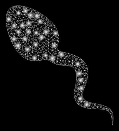 Bright mesh zoosperm with lightspot effect. Abstract illuminated model of zoosperm icon. Shiny wire frame triangular mesh zoosperm. Vector abstraction on a black background.のイラスト素材
