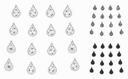Mesh water drops model with triangle mosaic icon. Wire frame polygonal mesh of water drops. Vector mosaic of triangle parts in variable sizes, and color tones. Abstract flat mesh water drops,のイラスト素材