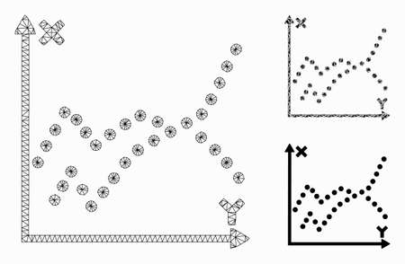 Mesh functions plot model with triangle mosaic icon. Wire frame triangular network of functions plot. Vector mosaic of triangle parts in different sizes, and color shades.のイラスト素材