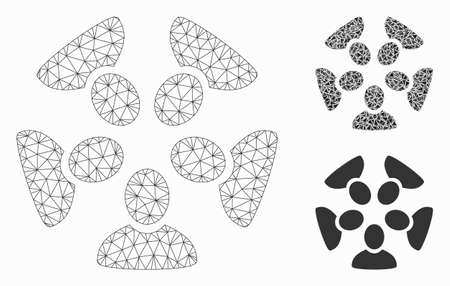 Mesh team model with triangle mosaic icon. Wire carcass polygonal mesh of team. Vector mosaic of triangle parts in various sizes, and color tinges. Abstract 2d mesh team, designed with triangles.のイラスト素材