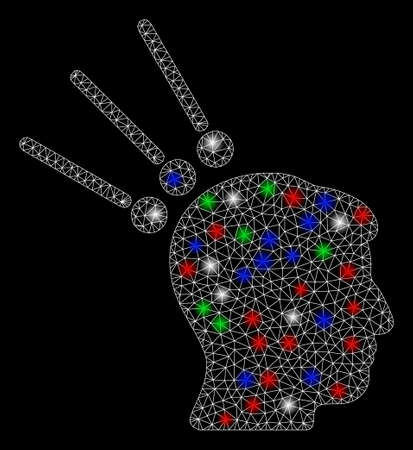Bright mesh head test connectors with lightspot effect. White wire carcass polygonal mesh in vector format on a black background. Abstract 2d mesh designed with polygonal grid, dots,のイラスト素材