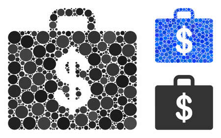 Business case composition for business case icon of small circles in different sizes and color tones. Vector small circles are composed into blue collage.のイラスト素材
