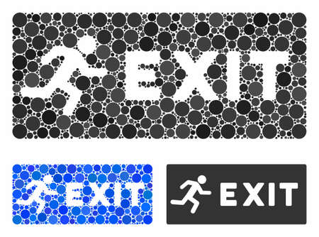 Emergency exit composition for emergency exit icon of spheric dots in variable sizes and color...