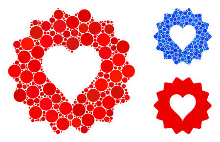 Hearts token mosaic for hearts token icon of round dots in various sizes and color tinges. Vector round dots are combined into blue collage. Dotted hearts token icon in usual and blue versions.のイラスト素材