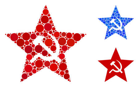 Communism star composition for communism star icon of filled circles in variable sizes and color tinges. Vector filled circles are grouped into blue composition.のイラスト素材