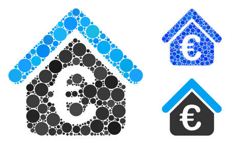 Euro loan real estate composition for Euro loan real estate icon of filled circles in variable sizes and color tints. Vector filled circles are composed into blue mosaic.のイラスト素材