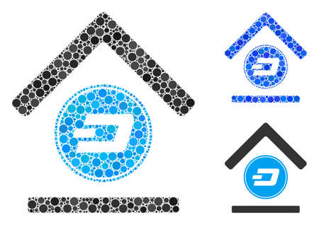 Dash bank mosaic for Dash bank icon of round dots in various sizes and color tinges. Vector round dots are grouped into blue mosaic. Dotted Dash bank icon in usual and blue versions.のイラスト素材