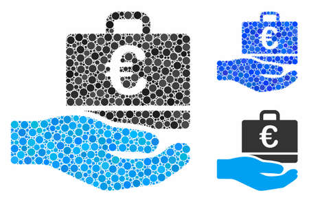Euro accounting hand composition for Euro accounting hand icon of filled circles in different sizes and color tones. Vector random circles are grouped into blue composition.のイラスト素材