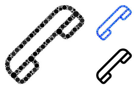 Telephone composition for telephone icon of small circles in different sizes and color hues. Vector small circles are composed into blue composition. Dotted telephone icon in usual and blue versions.のイラスト素材