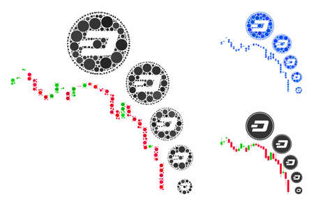Candlestick chart Dashcoin deflation mosaic of small circles in various sizes and color tinges, based on candlestick chart Dashcoin deflation icon.のイラスト素材
