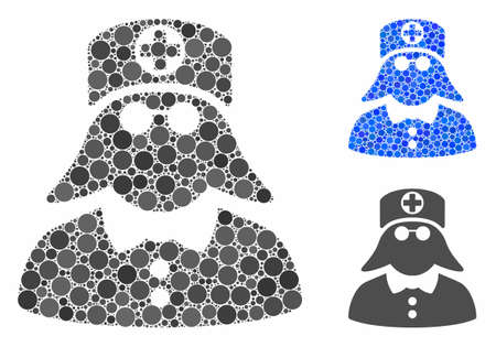 Medical nurse composition of round dots in variable sizes and color tints, based on medical nurse icon. Vector round dots are grouped into blue illustration.のイラスト素材