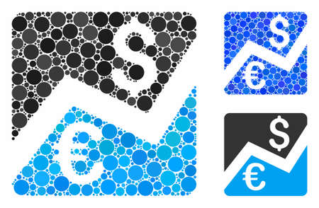 Forex market chart mosaic of round dots in variable sizes and color tinges, based on forex market chart icon. Vector round dots are combined into blue collage.のイラスト素材