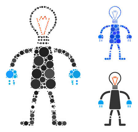 Lamp head robot mosaic of round dots in various sizes and color hues, based on lamp head robot icon. Vector round dots are grouped into blue composition.のイラスト素材